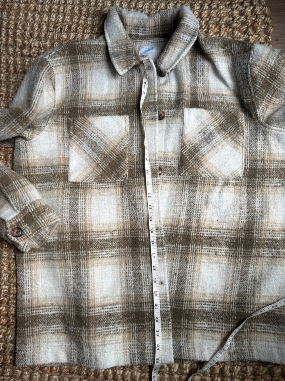 Time and Tru Cream and Tan Plaid Shacket - Picture 4 of 5
